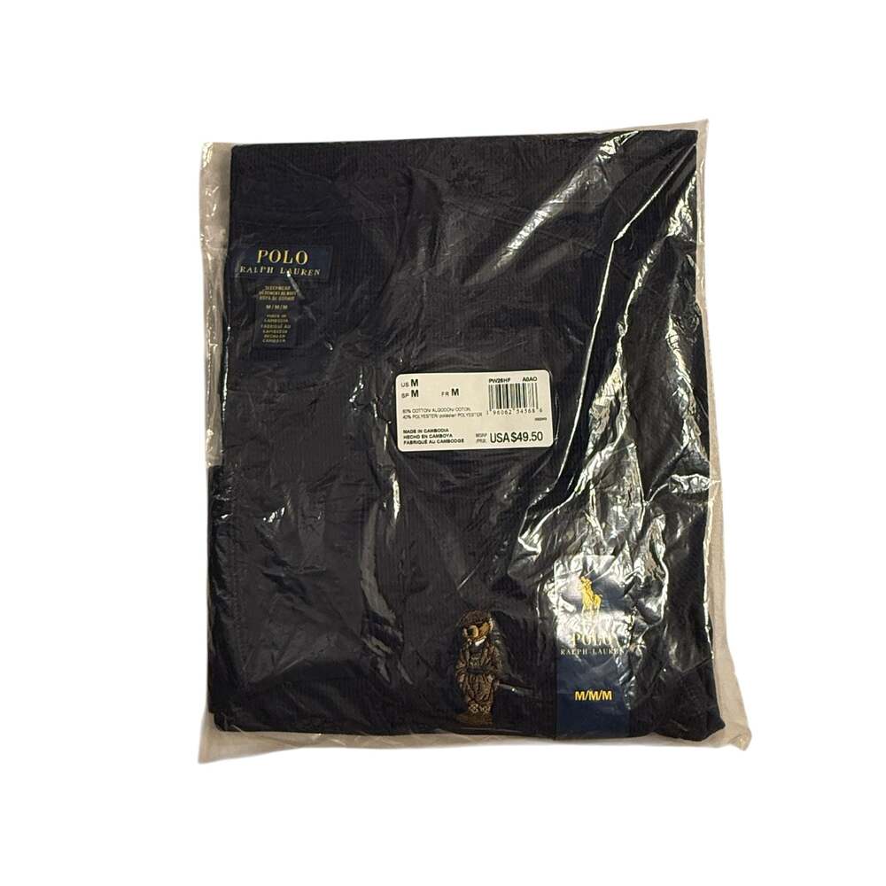 Polo Ralph Lauren Navy Polo Bear Waffle Knit Sleepwear Thermal Top NEW Size M